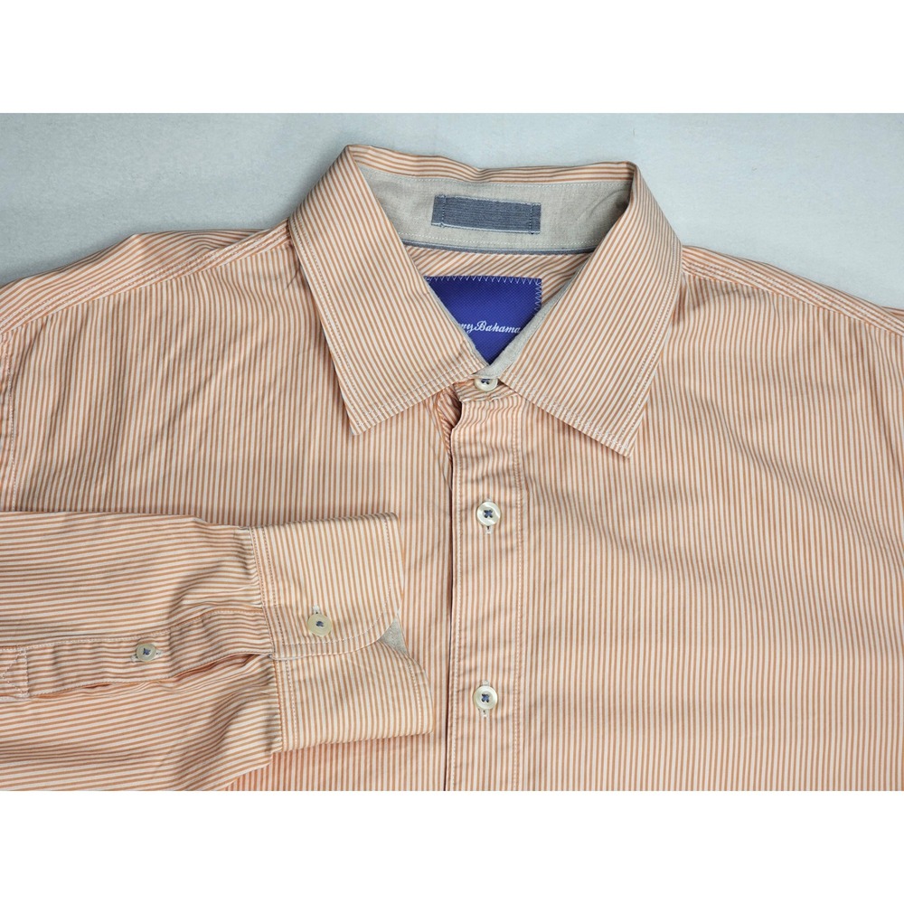 Tommy Bahama Men's XL Orange White Stripe Long Sleeve Button Down Shirt Cotton‎